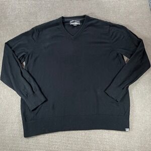 Eddie Bauer Mens‎ XL Black V-Neck Sweater Cotton Cashmere Blend Long Sleeve Knit